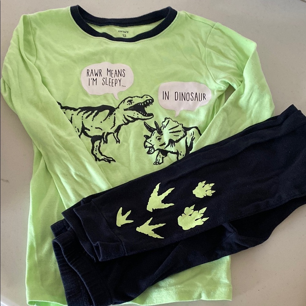 Dinosaur Print Kids Pajamas - Green and Black